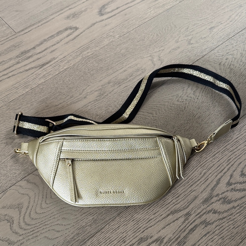 Oliver Bonas Gold and Black Leather Belt Bag